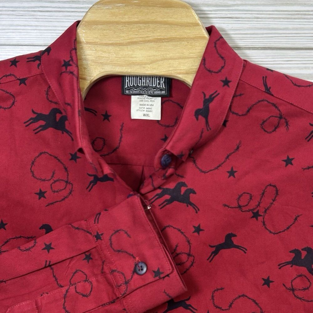 VTG Roughrider by Circle T Western Shirt Size XL Horses Running All Over Print‎